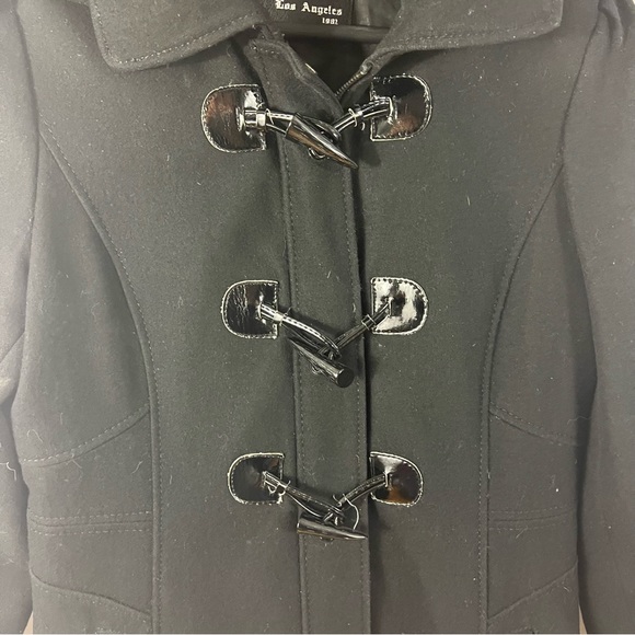 GUESS Jacket Wool Women M Medium Toggle Button Black Hooded Hoody - Picture 3 of 7